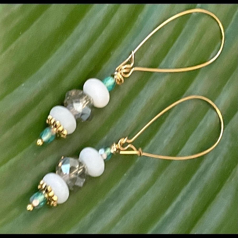 𝅺22KT Gold plated Sterling Silver earrings Genuine Amazonite BUY NOW PRICE - Picture 4 of 7